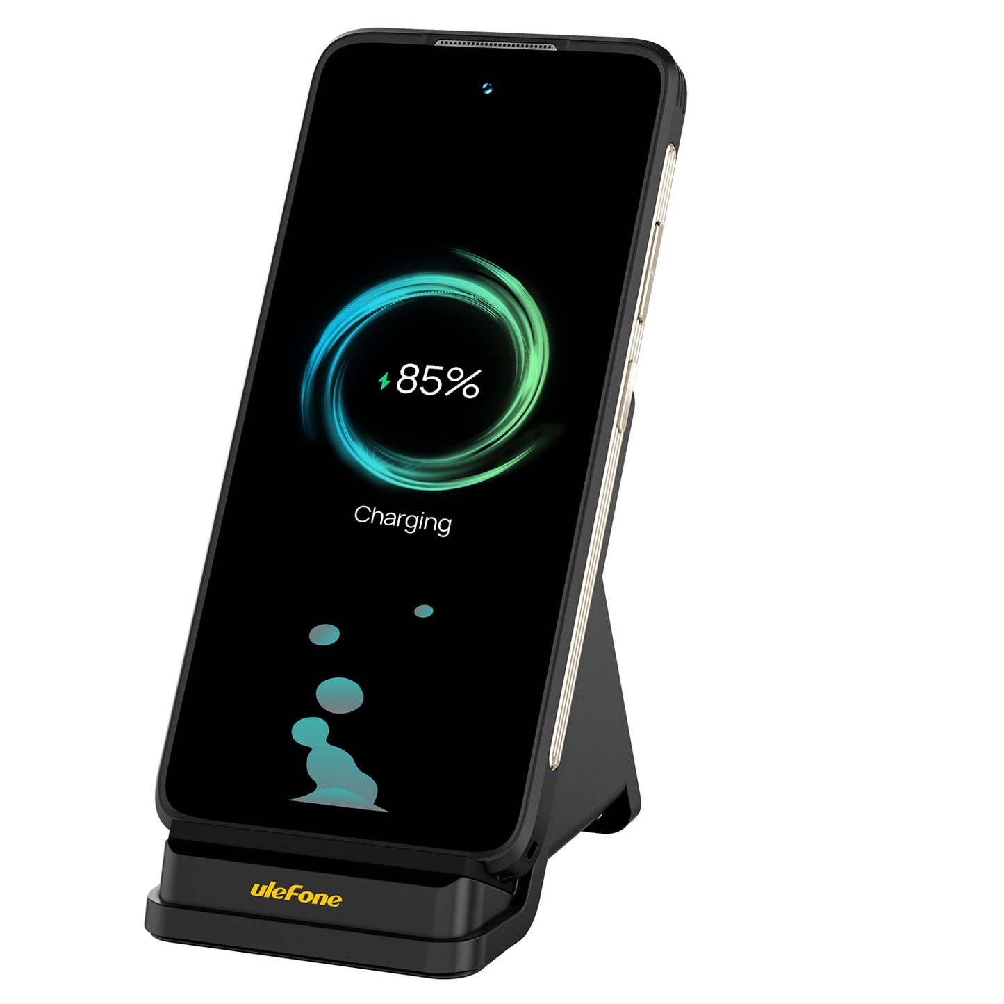 Ulefone 50W Wireless Charging Stand met smartphone tijdens opladen